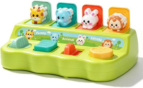 Pop Up Toys for 1 Year Old Boy Girl, Baby Interactive Animal Toy, Montessori Cause and Effect Learning Game, Fine Motor Skills Development, Birthday Gift for 6-12 12-18 Months Toddlers Green in Kuwait
