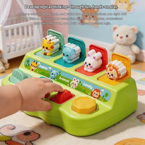 Pop Up Toys for 1 Year Old Boy Girl, Baby Interactive Animal Toy, Montessori Cause and Effect Learning Game, Fine Motor Skills Development, Birthday Gift for 6-12 12-18 Months Toddlers Green in Kuwait