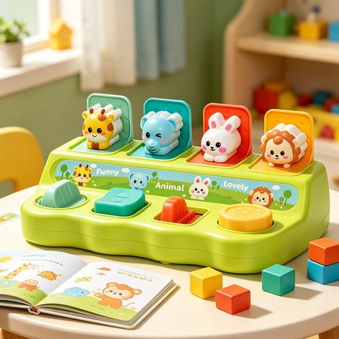 Pop Up Toys for 1 Year Old Boy Girl, Baby Interactive Animal Toy, Montessori Cause and Effect Learning Game, Fine Motor Skills Development, Birthday Gift for 6-12 12-18 Months Toddlers Green in Kuwait