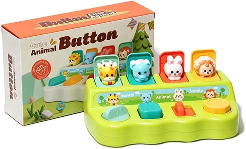 Pop Up Toys for 1 Year Old Boy Girl, Baby Interactive Animal Toy, Montessori Cause and Effect Learning Game, Fine Motor Skills Development, Birthday Gift for 6-12 12-18 Months Toddlers Green in Kuwait