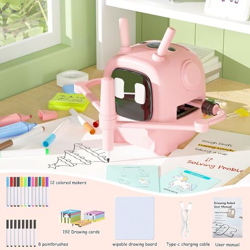 Drawing Robot for Kids with 192 Cards, Smart Robot Drawing Machine Toys for 3+ Year Old Boys and Girls, Interactive Painting Learning and Educational Toy Perfect for Birthday Chirstmas Party, Pink in Kuwait
