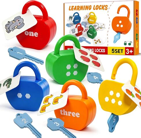 Learning Lock and Key Toys for Toddlers, Montessori 5PCS Numbers Matching & Counting Fine Motor Games, Kindergarten Educational Math Toys for Ages 3 4 5 Boys and Girls, Preschool Birthday Gifts in Kuwait
