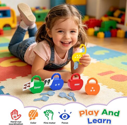 Learning Lock and Key Toys for Toddlers, Montessori 5PCS Numbers Matching & Counting Fine Motor Games, Kindergarten Educational Math Toys for Ages 3 4 5 Boys and Girls, Preschool Birthday Gifts in Kuwait