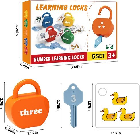 Learning Lock and Key Toys for Toddlers, Montessori 5PCS Numbers Matching & Counting Fine Motor Games, Kindergarten Educational Math Toys for Ages 3 4 5 Boys and Girls, Preschool Birthday Gifts in Kuwait