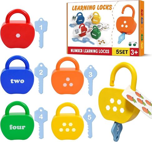 Learning Lock and Key Toys for Toddlers, Montessori 5PCS Numbers Matching & Counting Fine Motor Games, Kindergarten Educational Math Toys for Ages 3 4 5 Boys and Girls, Preschool Birthday Gifts in Kuwait