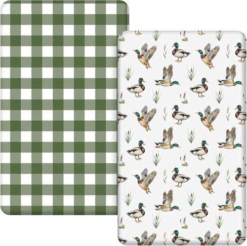 Mindsoft 2 Pcs 24 in x 38 in Mallard Duck Infant Crib Sheets Set Mini Portable Crib Sheet Newborn Bedding Nursery Baby Sheets for Girl Boys Baby Gifts Breathable Only for Pack and Play in Kuwait