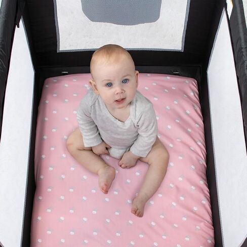 The Peanutshell 3-Pack Fitted Playard Sheets - Soft & Breathable Baby Girl Mini Crib Sheets, Pack N Play Mattress, Fits Standard Playard Pack Play Mattresses - Pink Roses & Ditsy in Kuwait