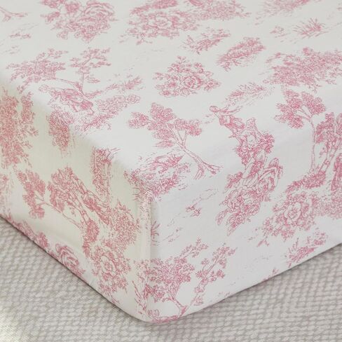 Brandream Baby Crib Sheets for Girls Boys, Fitted Crib Sheet for Standard Crib and Toddler Mattress, Super Soft 100% Cotton Baby Sheet French Country Pink Toile Floral Print, Crib/Toddler in Kuwait