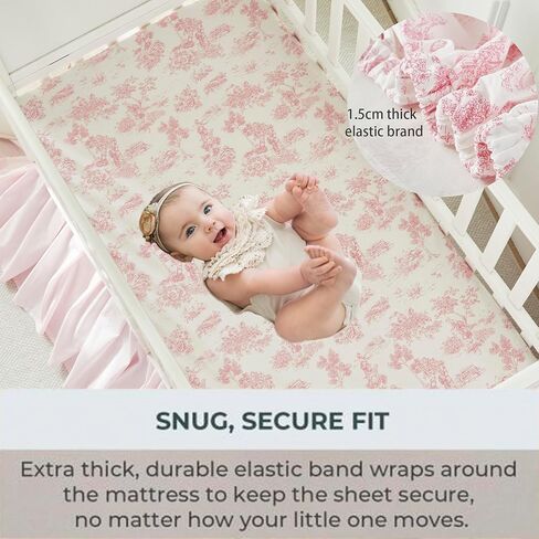 Brandream Baby Crib Sheets for Girls Boys, Fitted Crib Sheet for Standard Crib and Toddler Mattress, Super Soft 100% Cotton Baby Sheet French Country Pink Toile Floral Print, Crib/Toddler in Kuwait