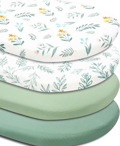 4 Pack Sage Green Fitted Nursery Sheets Breathable Neutral Unisex Baby Sheets for Boys or Girls with Leaf and Flower Design Standard Crib Sheet (Green, Crib Sheet) in Kuwait