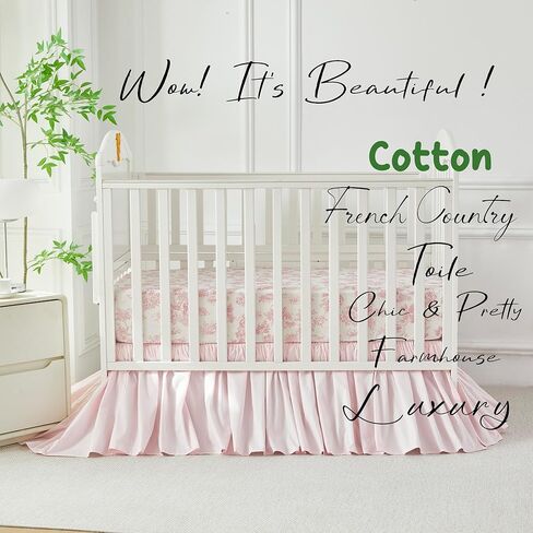 Brandream Baby Crib Sheets for Girls Boys, Fitted Crib Sheet for Standard Crib and Toddler Mattress, Super Soft 100% Cotton Baby Sheet French Country Pink Toile Floral Print, Crib/Toddler in Kuwait