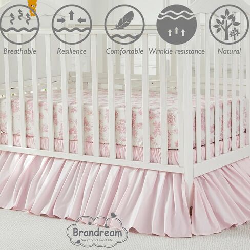 Brandream Baby Crib Sheets for Girls Boys, Fitted Crib Sheet for Standard Crib and Toddler Mattress, Super Soft 100% Cotton Baby Sheet French Country Pink Toile Floral Print, Crib/Toddler in Kuwait