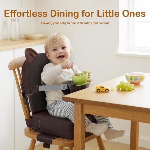 Toddler Booster Seat for Kitchen Chair with Backrest and Adjustable Strap (Khaki, OneSize) in Kuwait