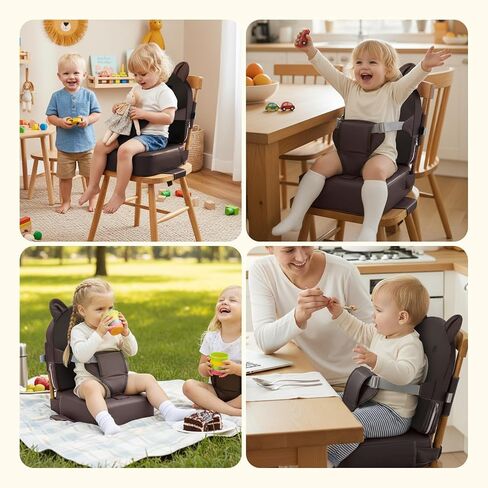 Toddler Booster Seat for Kitchen Chair with Backrest and Adjustable Strap (Khaki, OneSize) in Kuwait