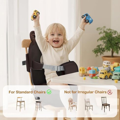 Toddler Booster Seat for Kitchen Chair with Backrest and Adjustable Strap (Khaki, OneSize) in Kuwait