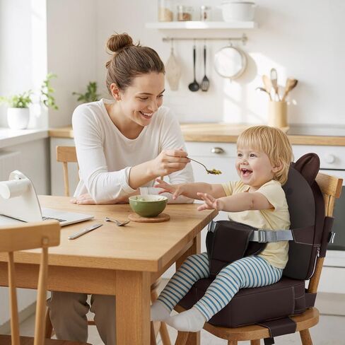 Toddler Booster Seat for Kitchen Chair with Backrest and Adjustable Strap (Khaki, OneSize) in Kuwait