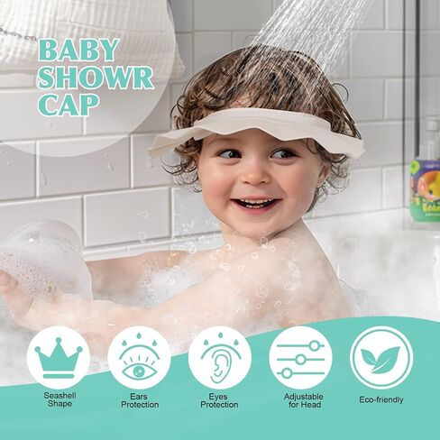 Baby Shower Cap Hat Soft Adjustable Bath Head Cap Visor for Washing Hair Safe Shampoo Shower Bathing Protection Head Eye Ear,Shampoo Caps for Toddler,Baby,Kids,Children,Makes the Bath More Fun in Kuwait