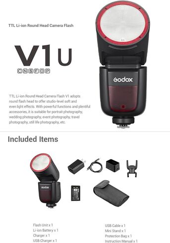 Godox V1 C V1-C Flash with Diffuser Kit for Canon Camera, 76Ws 2.4G HSS TTL Round Head Flash, 1.5s Recycle Time, 480 Full Power Flashes, Li-ion Battery, Modeling Lamp for Portrait & Event Photography in Kuwait