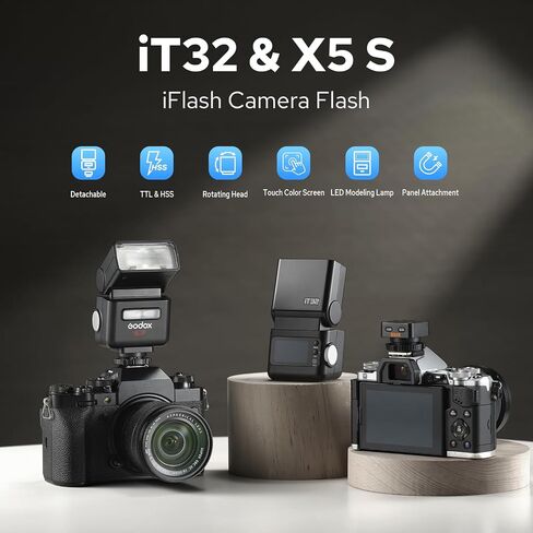 Godox iT32 Flash Speedlite with X5S Trigger for Sony Cameras, Detachable Magnetic Hotshoe/Trigger, 2.4G TTL HSS, USB C Charge & Built-in Battery, LED Modeling Light, Touch Screen Flash Speedlight in Kuwait