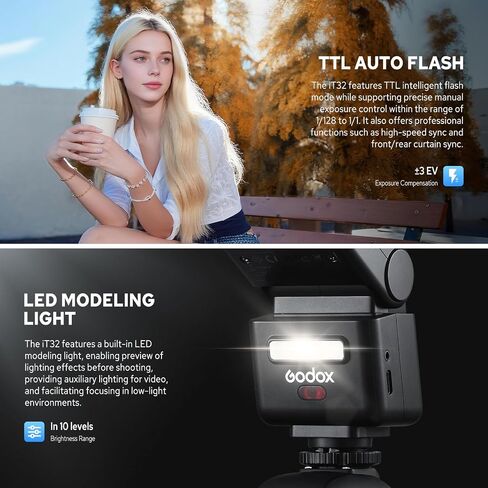 Godox iT32 Flash Speedlite with X5S Trigger for Sony Cameras, Detachable Magnetic Hotshoe/Trigger, 2.4G TTL HSS, USB C Charge & Built-in Battery, LED Modeling Light, Touch Screen Flash Speedlight in Kuwait