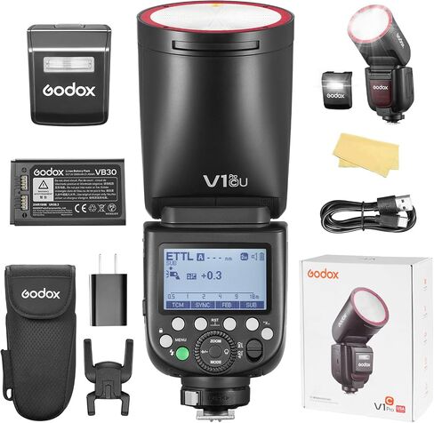 Godox V1 Pro C godox V1Pro-C V1Pro C U Flash V1 Pro for Canon Camera TTL Round Head Flash 2980mAh 76W 500 Full Power Flashes E-TTL 1/8000s HSS 1.3s Recycle Time 2.4G Wireless in Kuwait