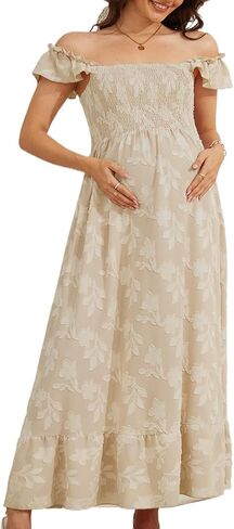 LAHILO Off the Shoulder Floral Maternity Dress for Baby Shower in Kuwait