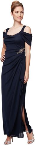 Alex Evenings Women's Long Cold Shoulder Mother of the Bride Dress with Beaded Detail at Hip in Kuwait