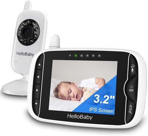 HelloBaby Video Baby Monitor with Camera and Audio, 3.2Inch LCD Display, Infrared Night Vision, Two-Way Audio and Room Temperature Monitoring,Lullaby,Sound Activated Screen in Kuwait