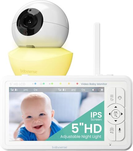 Babysense 5" HD Non WiFi Split-Screen Baby Monitor, Video Baby Monitor with 2 Cameras and Audio, Night Light, 1000ft Range, Two-Way Audio, 4X Zoom, Night Vision, 4000mAh Battery in Saudi Arabia