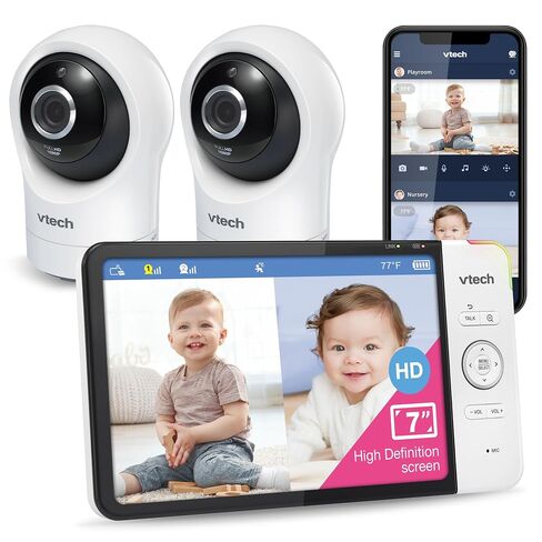 VTech RM7764-2HD Smart WiFi Baby Monitor with 2 Cameras, 1080p HD Video, 360° Pan & Tilt, 10x Zoom, 7" HD Parent Unit, Night Vision, Soothing Sounds, 2-Way Talk, Temperature & Motion Detection in Kuwait