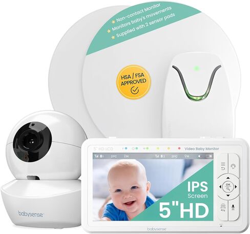Babysense 5" HD Non WiFi Split-Screen Baby Monitor, Video Baby Monitor with 2 Cameras and Audio, Night Light, 1000ft Range, Two-Way Audio, 4X Zoom, Night Vision, 4000mAh Battery in Saudi Arabia