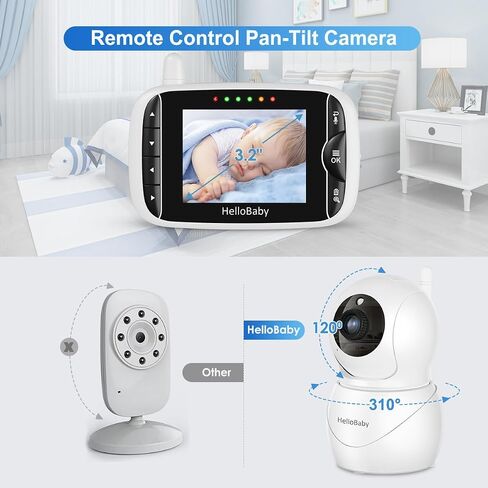 HelloBaby Monitor with Camera and Audio, IPS Screen LCD Display | Video Baby Monitor No WiFi, Infrared Night Vision, Temprature Screen Lullaby, Two Way Audio and VOX Mode (HB66pro) in Kuwait