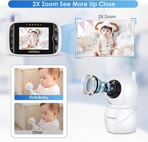 HelloBaby Monitor with Camera and Audio, IPS Screen LCD Display | Video Baby Monitor No WiFi, Infrared Night Vision, Temprature Screen Lullaby, Two Way Audio and VOX Mode (HB66pro) in Kuwait