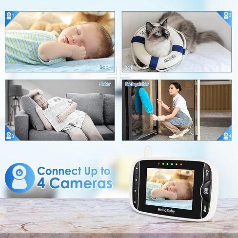 HelloBaby Monitor with Camera and Audio, IPS Screen LCD Display | Video Baby Monitor No WiFi, Infrared Night Vision, Temprature Screen Lullaby, Two Way Audio and VOX Mode (HB66pro) in Kuwait