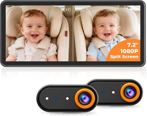 LUCKVIEW BM5PRO Dual Baby Car Camera, 7.2" 1080P Split Monitor | Split Screen for Two Kids, Auto IR Night Vision And 360° Headrest Mount Help Keep Family Road Trips Calm in Kuwait