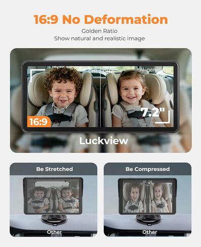 LUCKVIEW BM5PRO Dual Baby Car Camera, 7.2" 1080P Split Monitor | Split Screen for Two Kids, Auto IR Night Vision And 360° Headrest Mount Help Keep Family Road Trips Calm in Kuwait