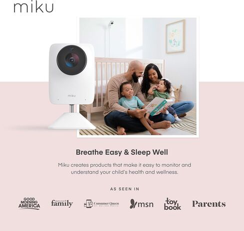 Miku Pro Smart Baby Monitor with Camera, Track Live Breathing with No Wearable, Real-Time Alerts, Sleep Analytics, 1080p Wi-Fi Video, Night Vision, and 2-Way Audio, Wall Mount Included in Kuwait