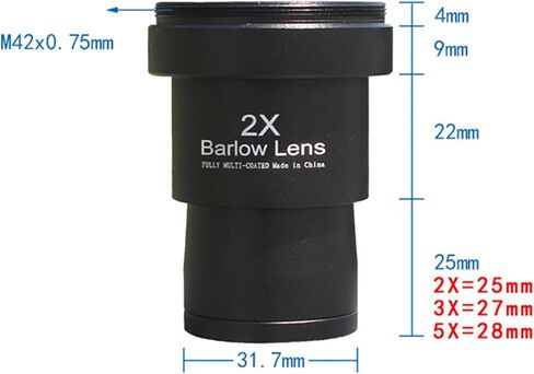 3PCS Astronomical Telescope Eyepiece Lens Kit 1.25 Inch 2X 3X 5X Barlow Lenses Fully Green Coated Optical Glass with M42 Thread in Kuwait