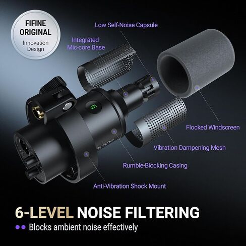 FIFINE AmpliTank K688CT Podcast Microphone Kit, USB/XLR Dynamic Vocal Mic | Streaming Mic with Boom Arm for PC/XLR Mixer, with Mute Button, Headphone Jack, Gain Knob, for Gaming Voice-Over Recording in Kuwait