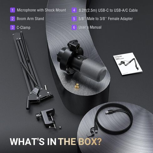 FIFINE AmpliTank K688CT Podcast Microphone Kit, USB/XLR Dynamic Vocal Mic | Streaming Mic with Boom Arm for PC/XLR Mixer, with Mute Button, Headphone Jack, Gain Knob, for Gaming Voice-Over Recording in Kuwait