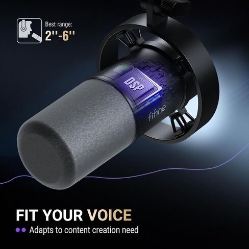 FIFINE AmpliTank K688CT Podcast Microphone Kit, USB/XLR Dynamic Vocal Mic | Streaming Mic with Boom Arm for PC/XLR Mixer, with Mute Button, Headphone Jack, Gain Knob, for Gaming Voice-Over Recording in Kuwait