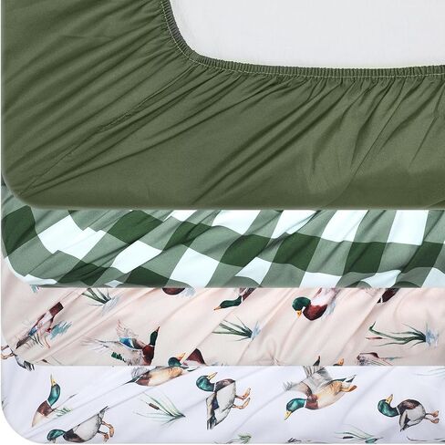 VitalCozy 4 Pcs Mallard Duck Crib Sheet Set Newborn Bedding Nursery Baby Sheets for Girl Boys Baby Gifts for Standard Crib and Toddler Mattresses, 52 x 28 x 8 Inches in Kuwait