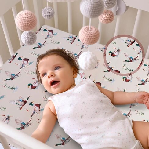 VitalCozy 4 Pcs Mallard Duck Crib Sheet Set Newborn Bedding Nursery Baby Sheets for Girl Boys Baby Gifts for Standard Crib and Toddler Mattresses, 52 x 28 x 8 Inches in Kuwait