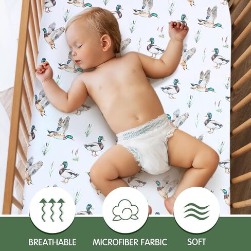 VitalCozy 4 Pcs Mallard Duck Crib Sheet Set Newborn Bedding Nursery Baby Sheets for Girl Boys Baby Gifts for Standard Crib and Toddler Mattresses, 52 x 28 x 8 Inches in Kuwait