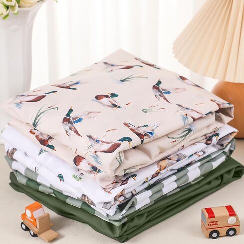 VitalCozy 4 Pcs Mallard Duck Crib Sheet Set Newborn Bedding Nursery Baby Sheets for Girl Boys Baby Gifts for Standard Crib and Toddler Mattresses, 52 x 28 x 8 Inches in Kuwait