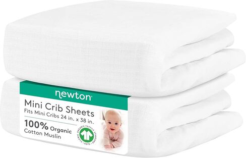 Newton Baby Fitted Mini Crib Sheet 2-Pack, Organic Muslin - Plain White in Kuwait