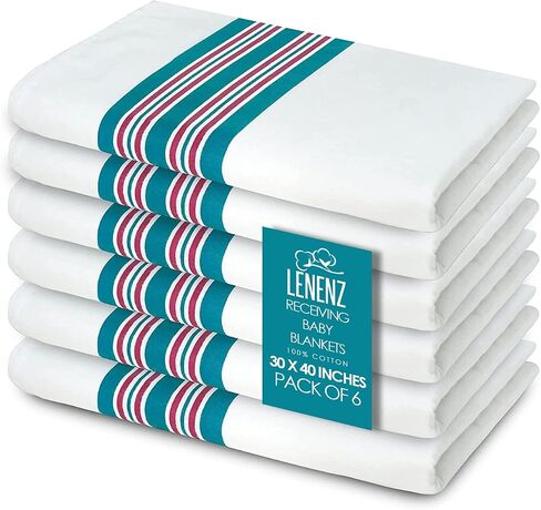 Baby Receiving Blankets, 100% Cotton Flannel Receiving Blanket, Perfect for swaddling & Wrapping, Ultra-Soft Hospital Blankets, Size 30 x 40 inch (6) in Kuwait