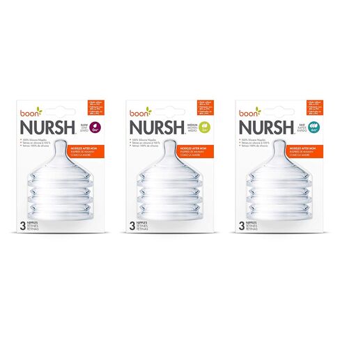 Boon Nursh Newborn Silicone Baby Bottle Nipples - Bottle Nipples for Boon Nursh Newborn Bottles - Baby Bottle-Feeding Supplies - Slow Flow Baby Bottle Nipples - 3 Count in Kuwait