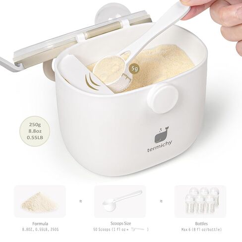 Termichy Baby Formula Dispenser for Travel: Portable Container with Scoop | 8.8oz(250g) Formula Container with Carry Handle for Weekend Trips & Overnight - Leak-Proof Silicone Seal Keeps Powder Fresh in Kuwait