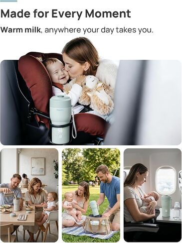 Papablic Pro Portable Bottle Warmer for Travel – 2X Faster Heating, 5 Temp Settings, Baby Milk & Formula Warmer On the Go, Long Battery Life, Mint Green in Kuwait